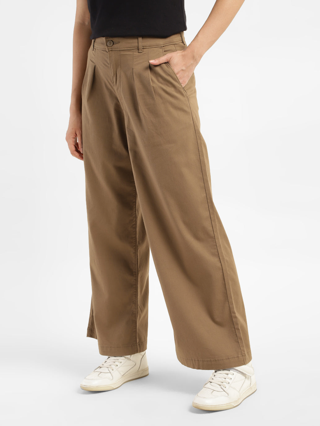 Women's High Rise Tan Wide Leg Trousers - c3e0862a-f816-4706-98f9-593696e2c2a2 View