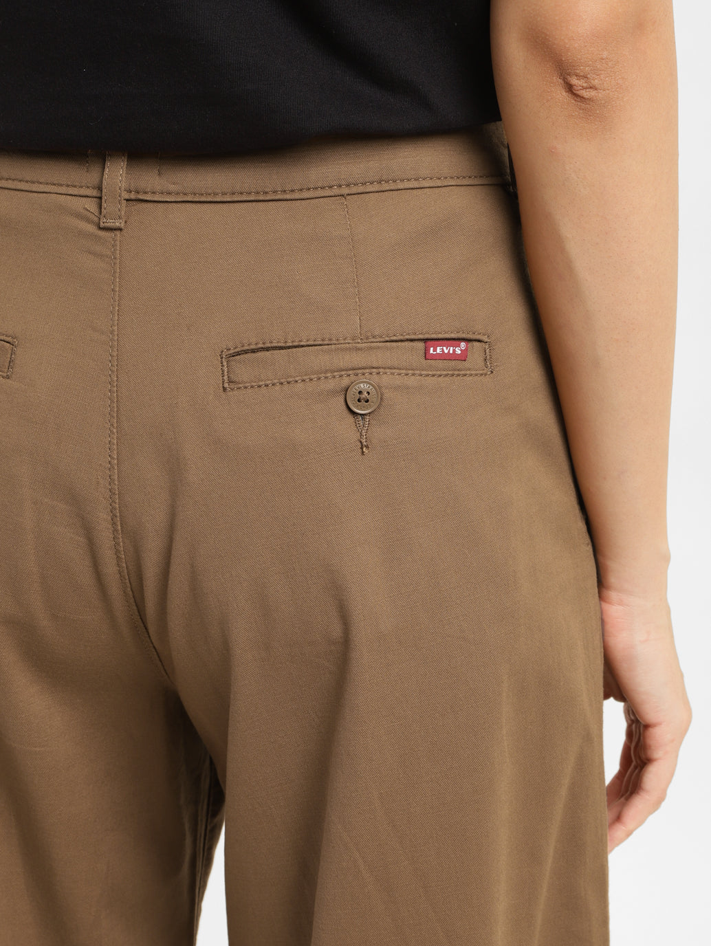 Women's High Rise Tan Wide Leg Trousers - BackDetails View