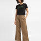 Women's High Rise Tan Wide Leg Trousers - ModelFront View
