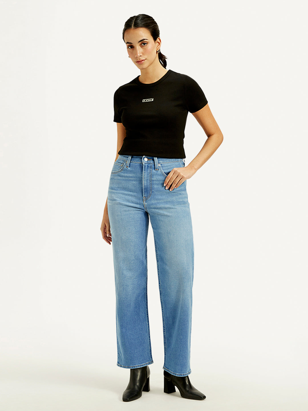 Women's Blue Ribcage Straight Fit High Rise Jeans - Front View