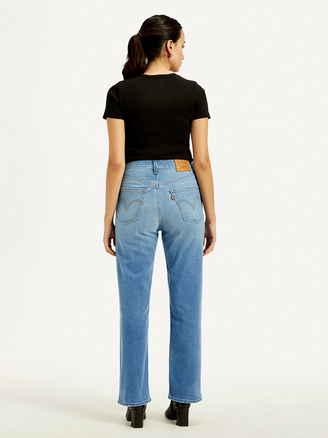 Women's Blue Ribcage Straight Fit High Rise Jeans - Back View