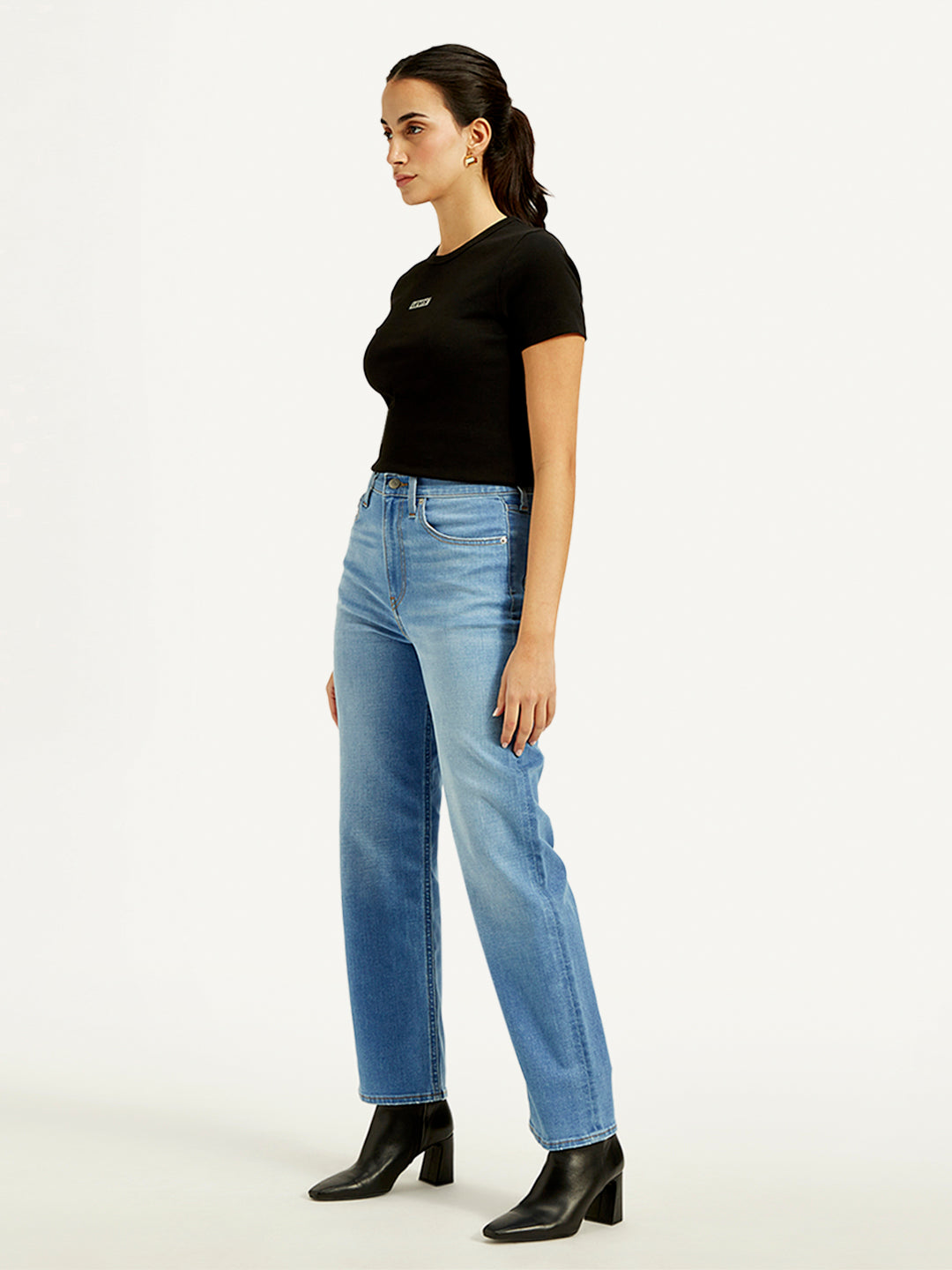 Women's Blue Ribcage Straight Fit High Rise Jeans - Side View