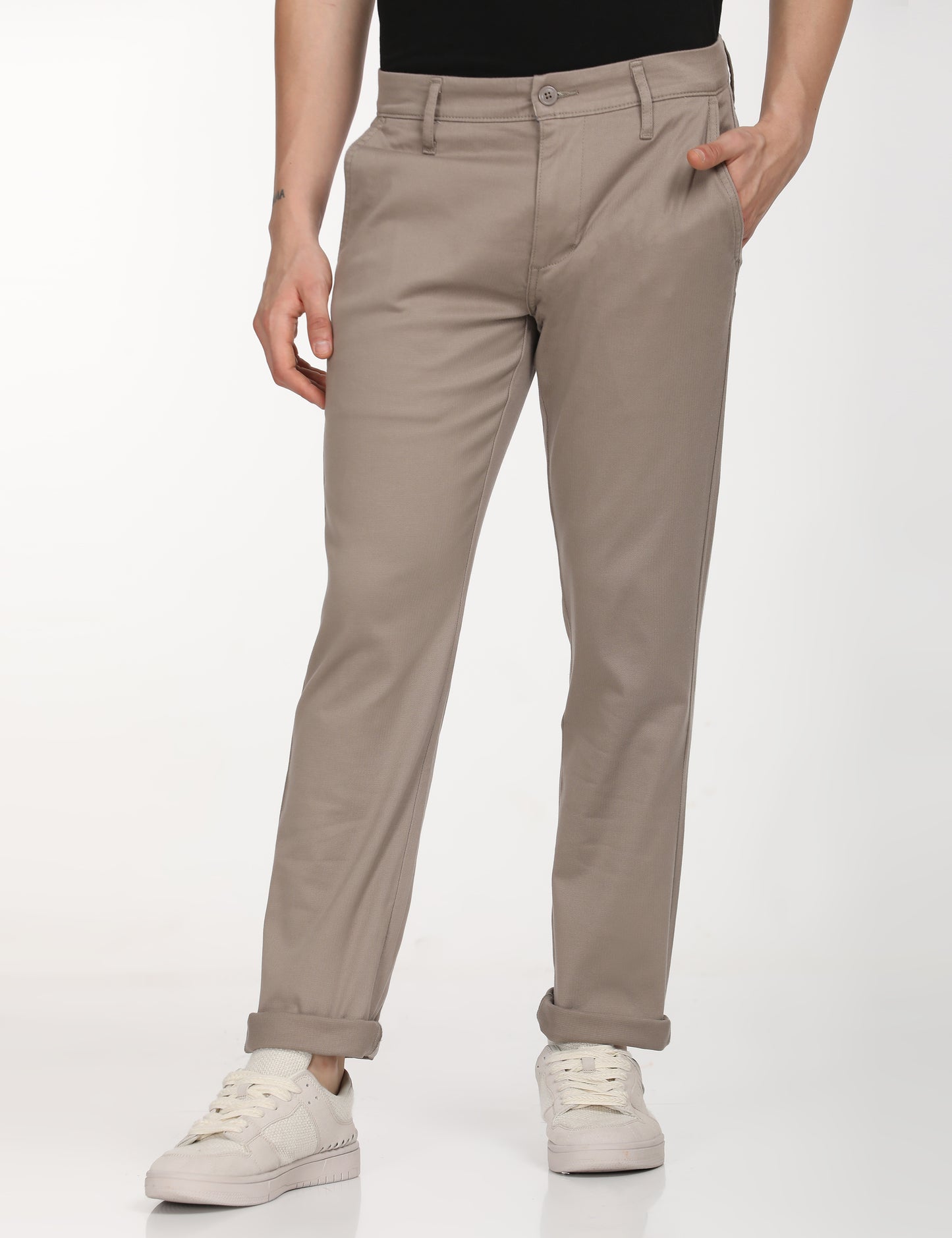 Men's Beige Slim Fit Chinos - Front View