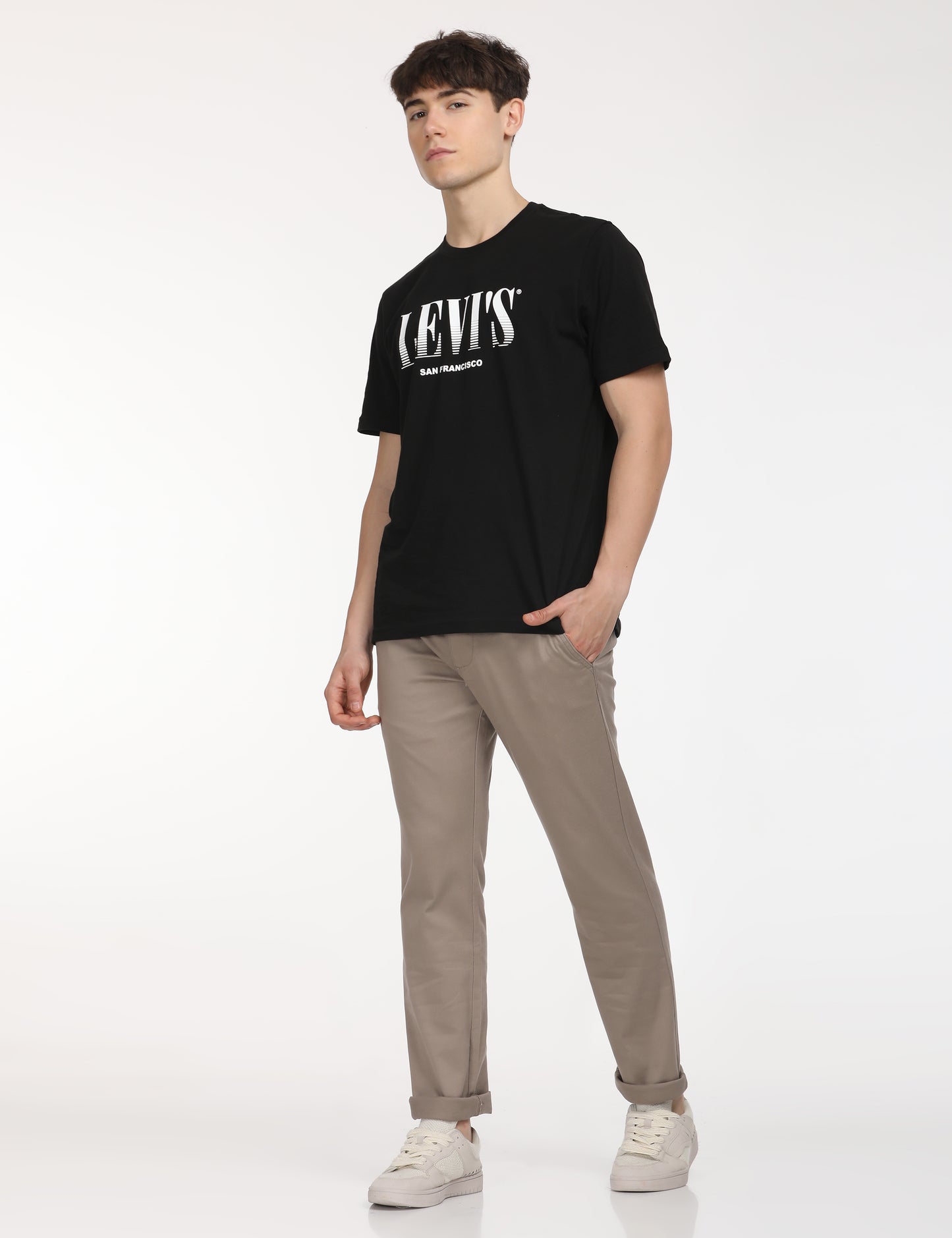 Men's Beige Slim Fit Chinos - lifestyle View