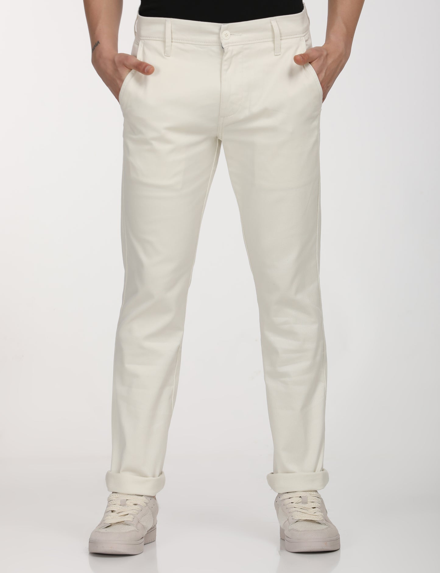 Men's White Slim Fit Chinos - Front View