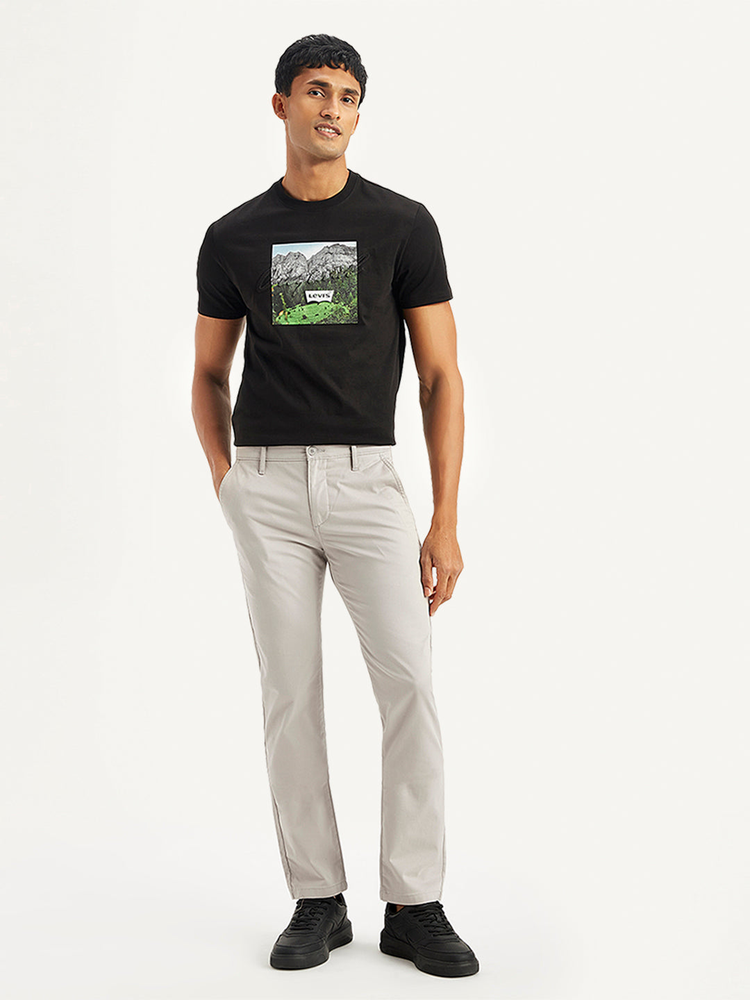 Men's Grey Slim Fit Chinos - Front View