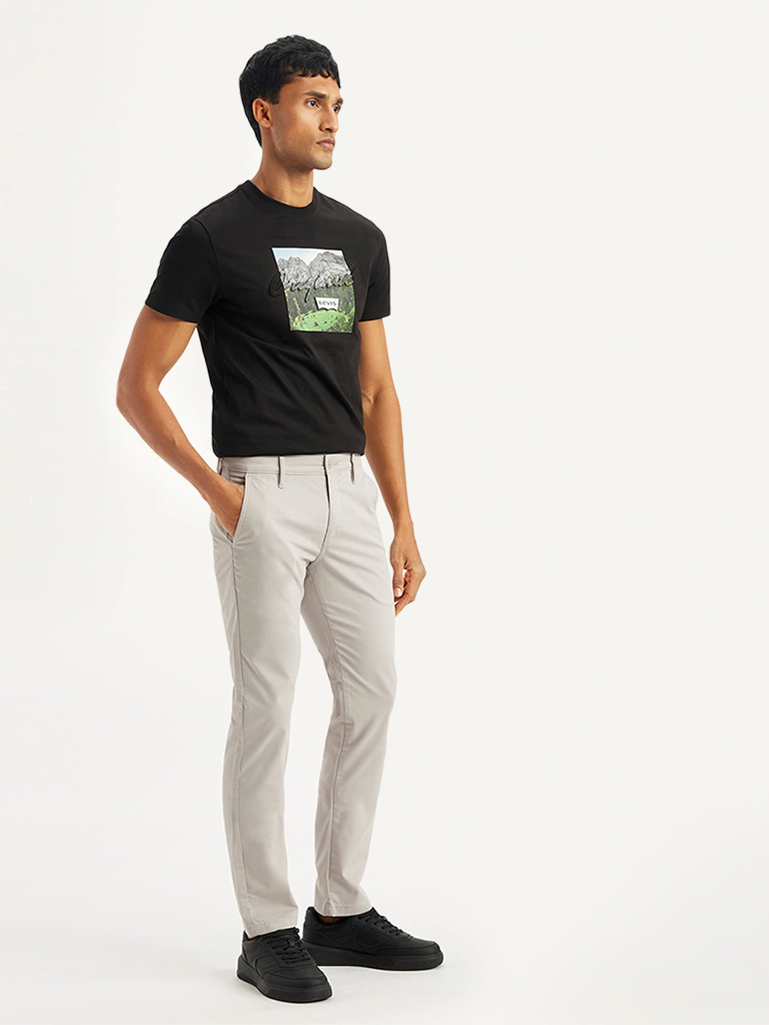 Men's Grey Slim Fit Chinos - Side View