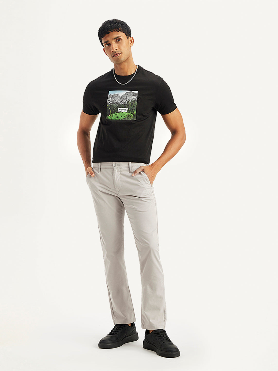 Men's Grey Slim Fit Chinos - Styleshot View