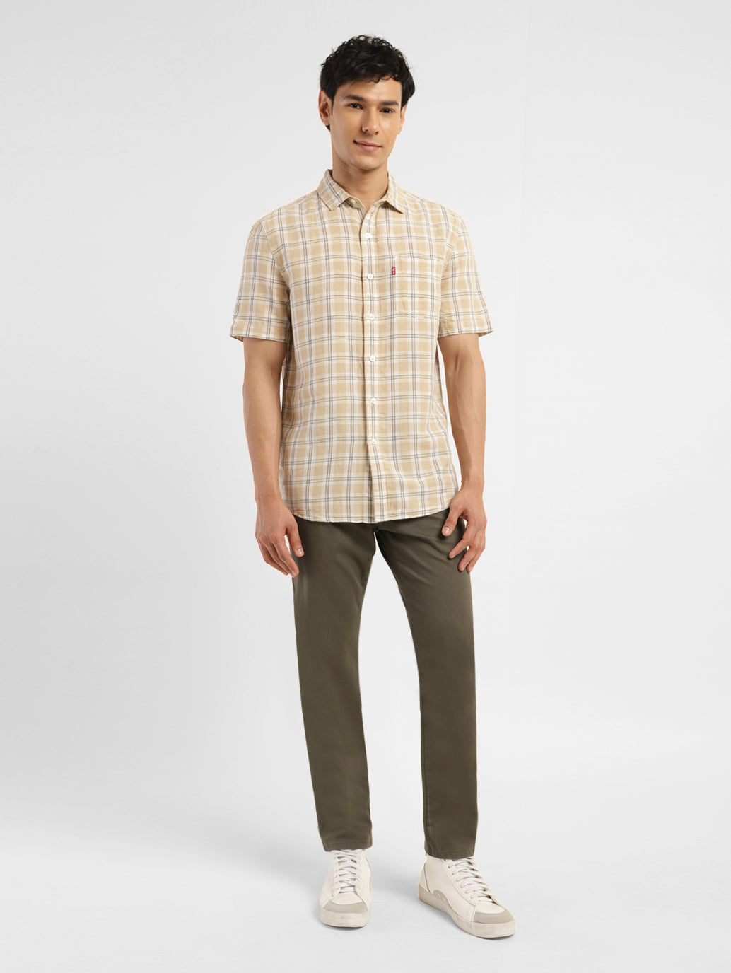 Men's Green Loose Fit Chinos - ModelFront View