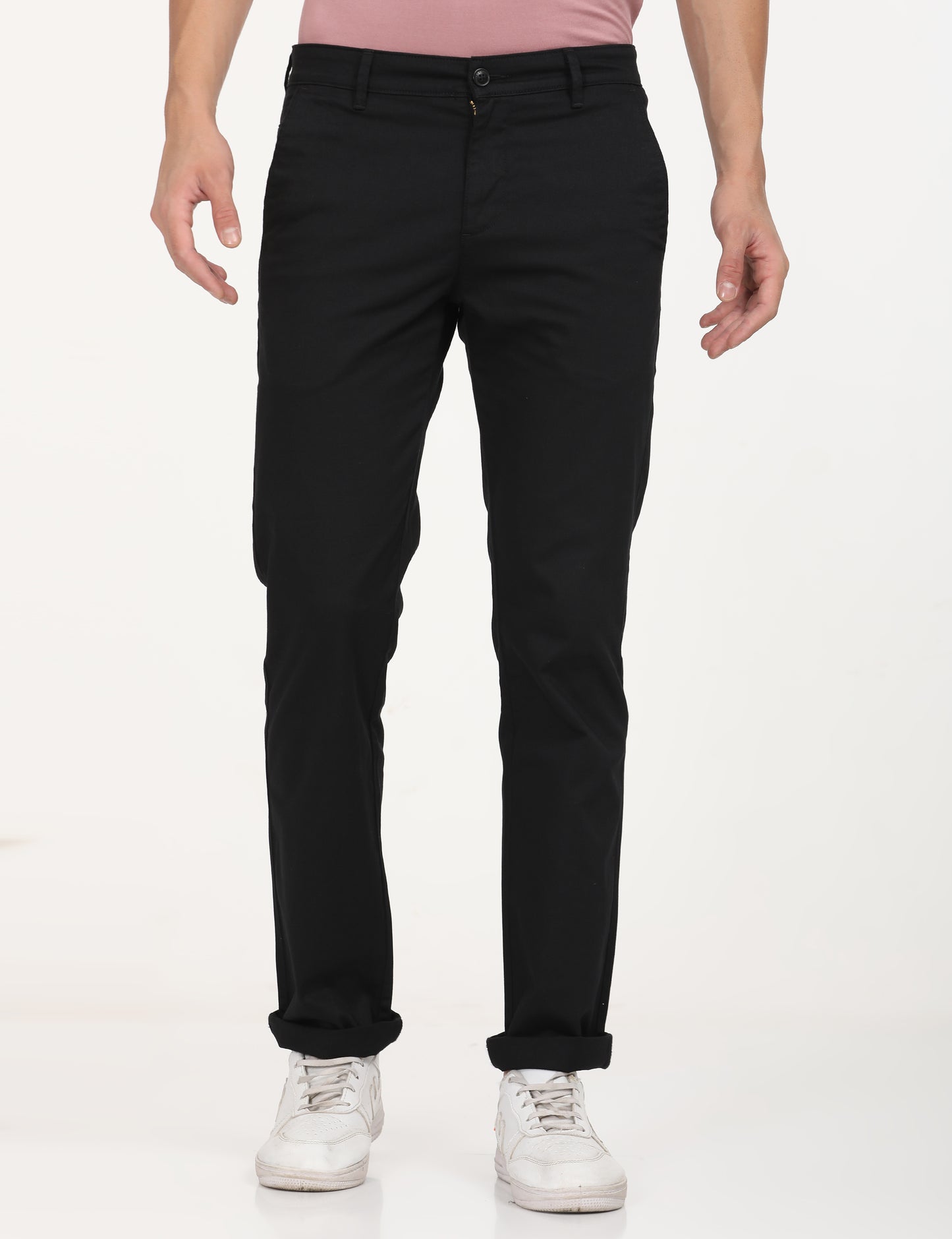 Men's Black Slim Fit Chinos - Front View