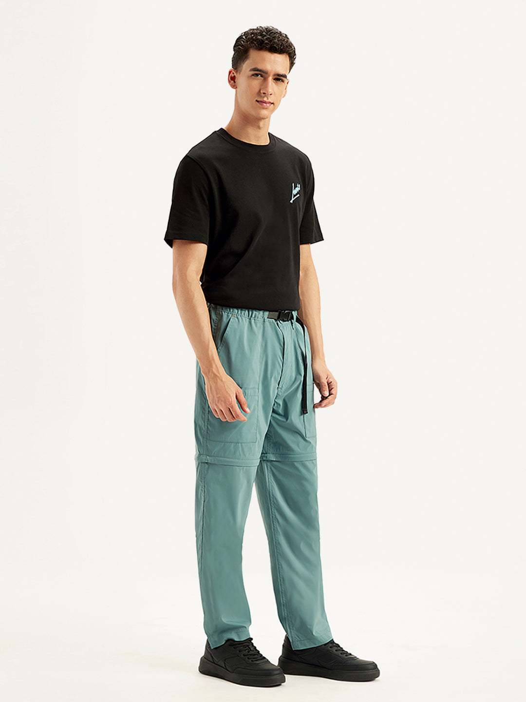 Men's Blue Cargo Fit Trousers - Side View