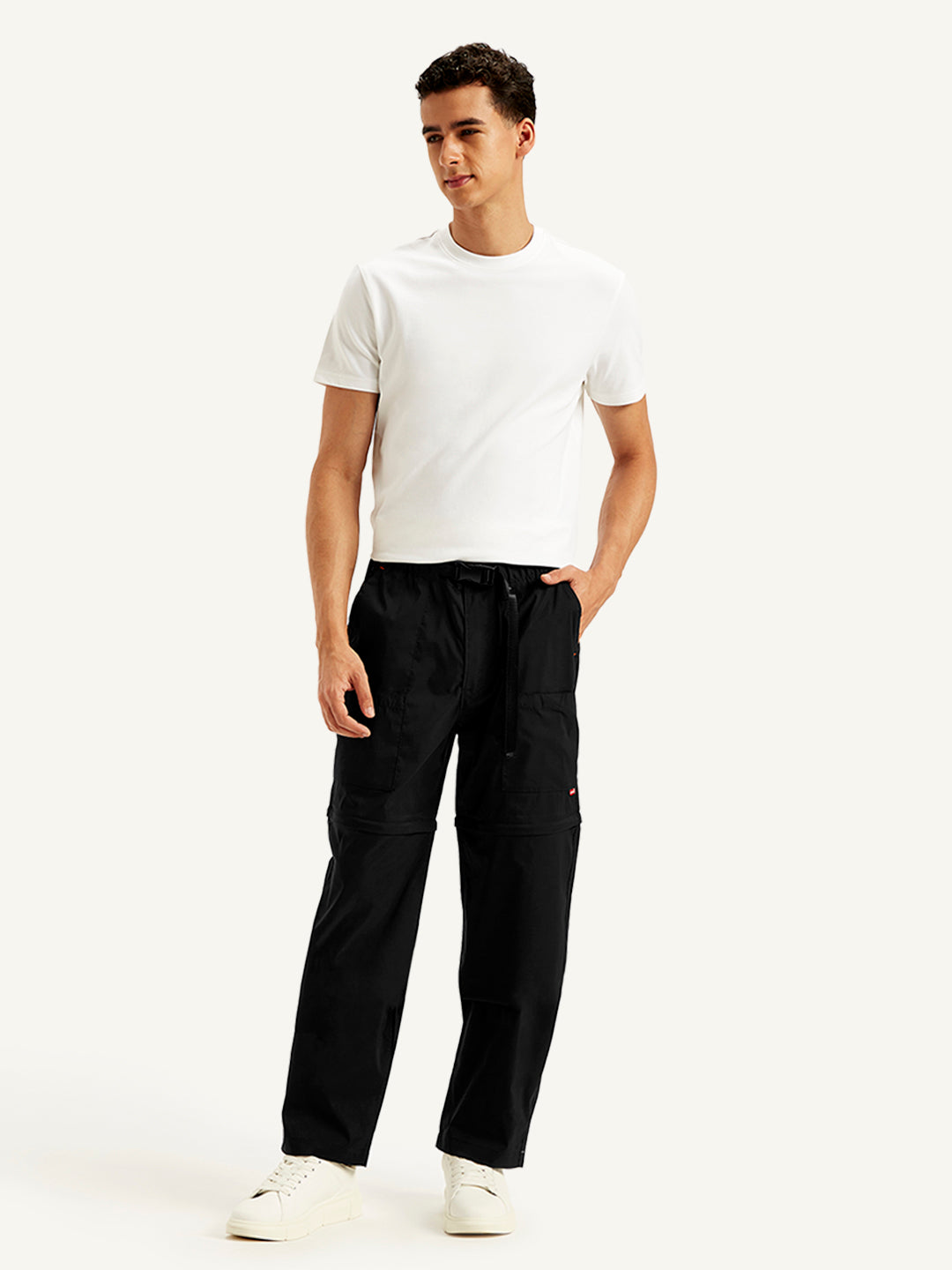 Men's Black Cargo Fit Trousers - Front View