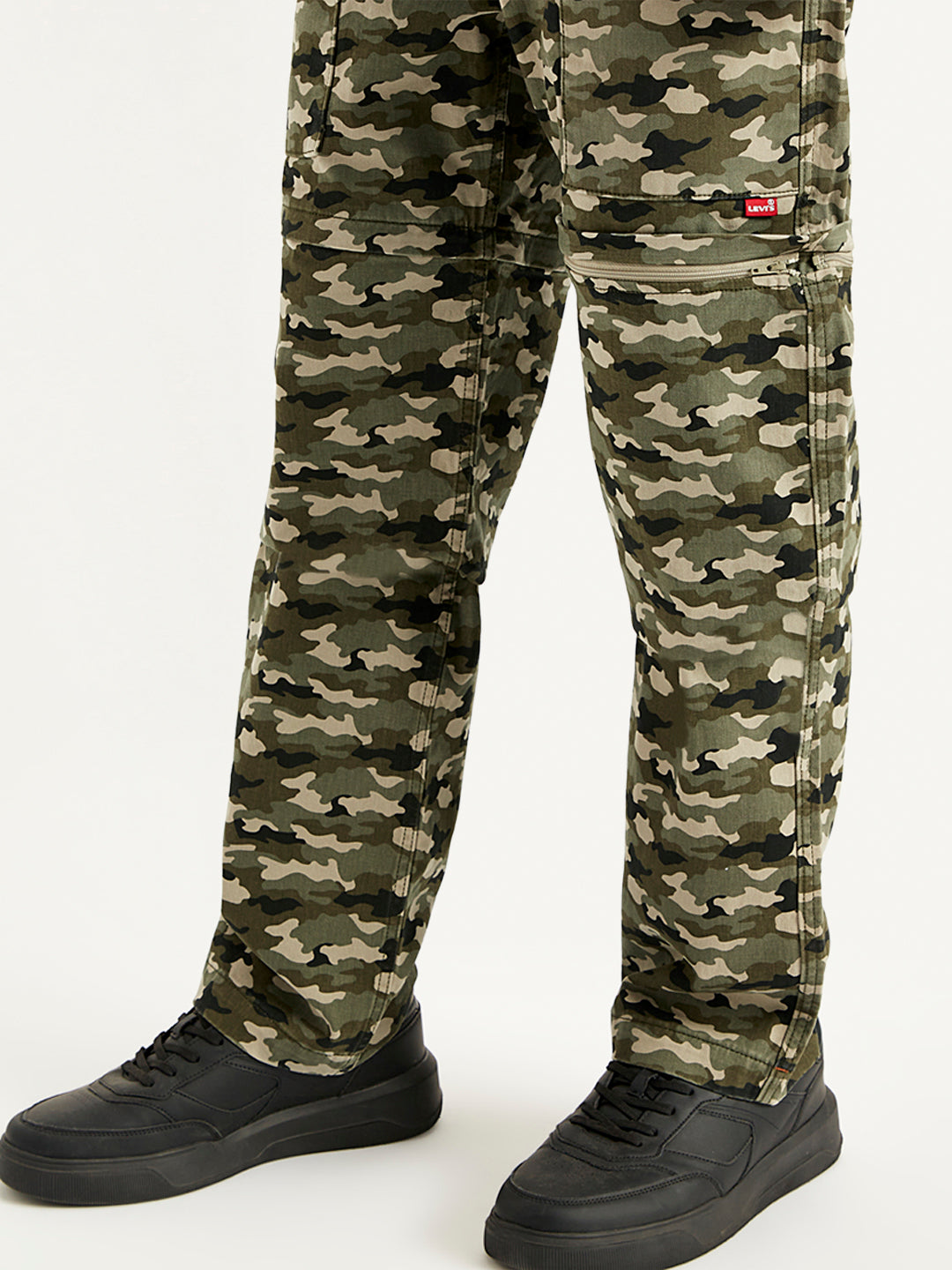 Men's Olive Regular Fit Cargo Trousers - Detail View