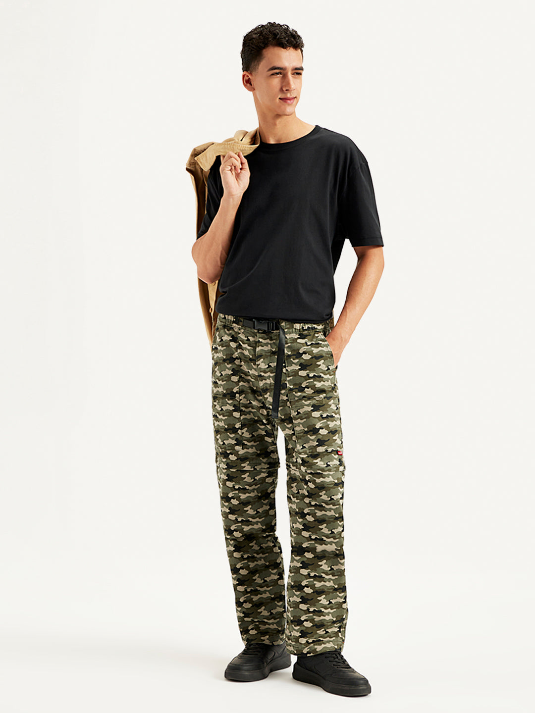 Men's Olive Regular Fit Cargo Trousers - Styleshot View