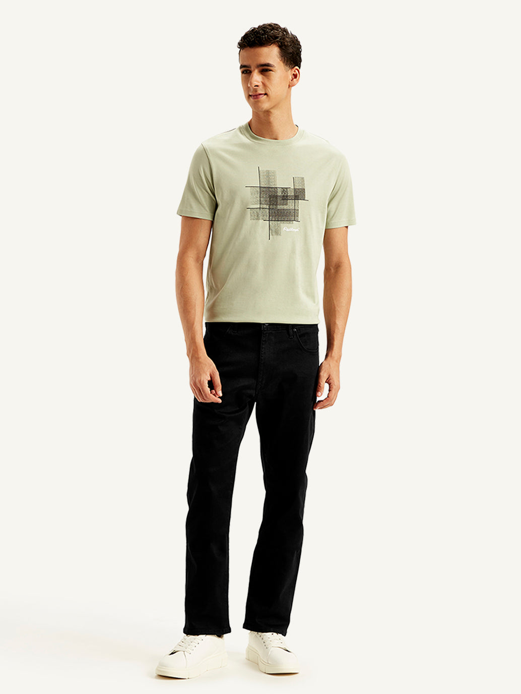Men's Redloop 513 Black Slim Straight Fit Mid Rise Jeans - Front View