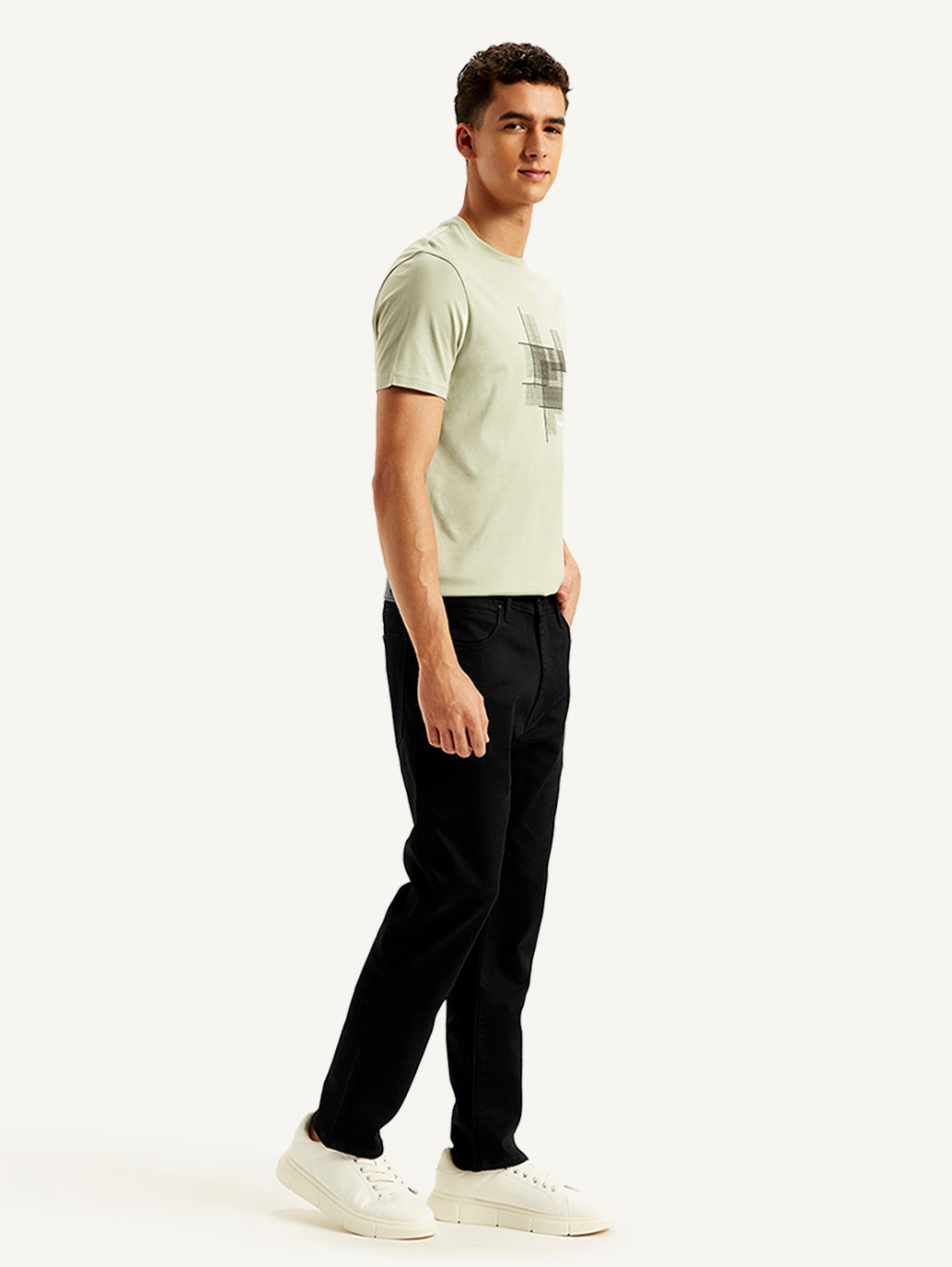 Men's Redloop 513 Black Slim Straight Fit Mid Rise Jeans - Side View