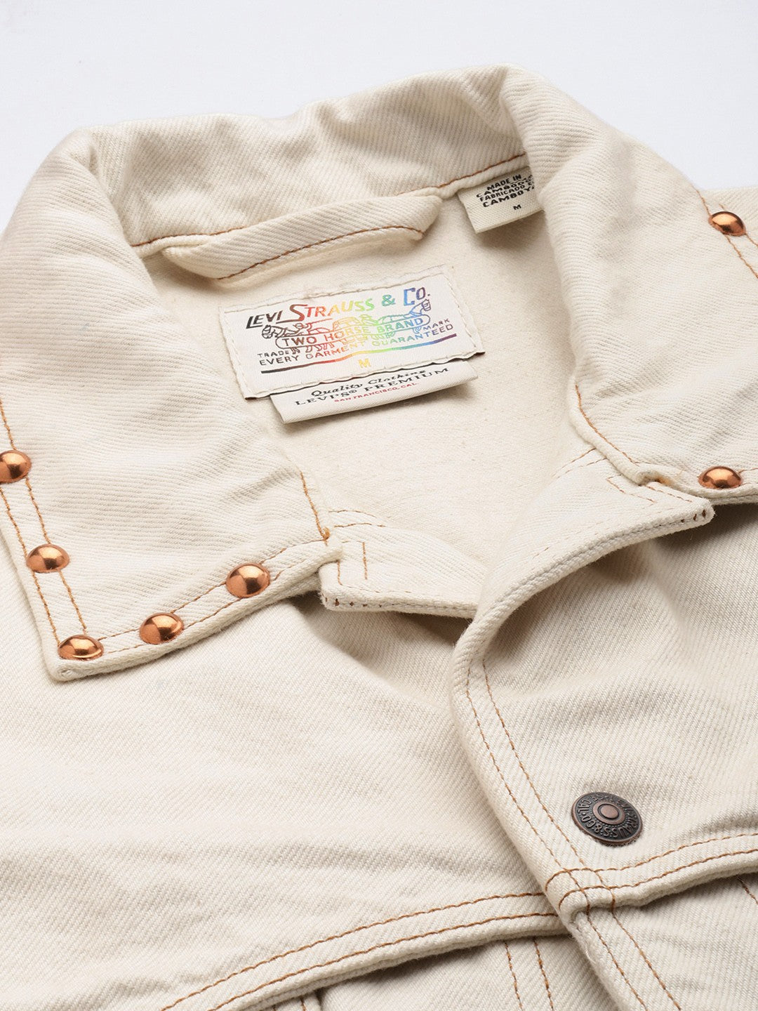 Men's Cotton Typography Embroidered Denim Jacket - A83830000-CollarDetails View