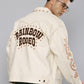 Men's Cotton Typography Embroidered Denim Jacket - Back View