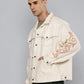 Men's Cotton Typography Embroidered Denim Jacket - side View