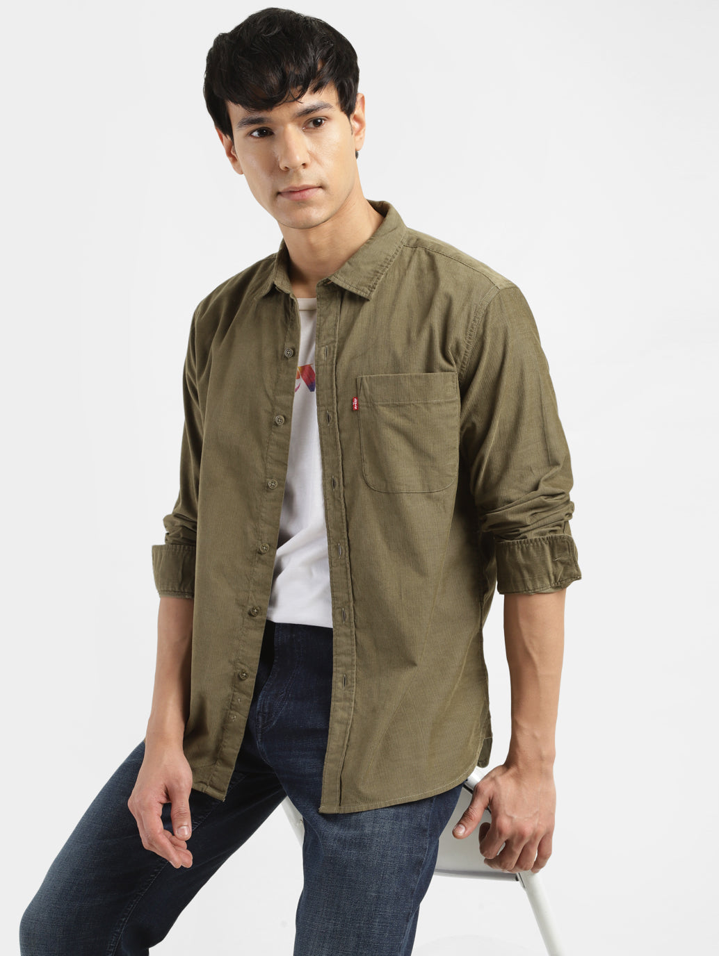 Men's Solid Slim Fit Corduroy Shirt - 85c1e6c7-8647-4564-b503-37b589f33428 View