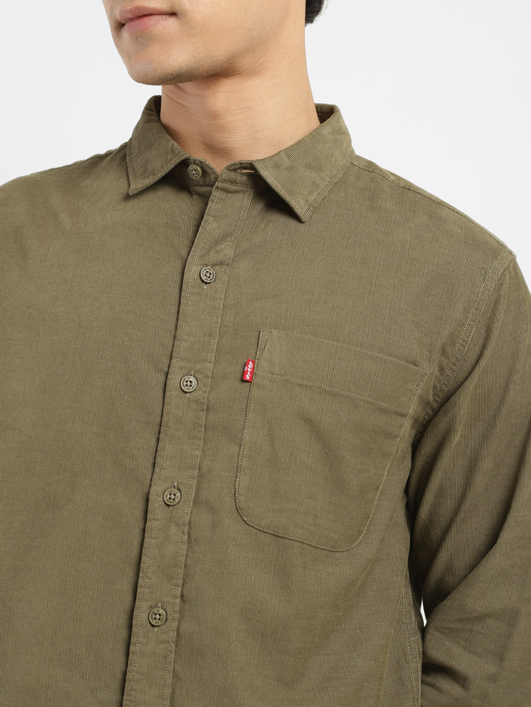 Men's Solid Slim Fit Corduroy Shirt - FrontDetails View