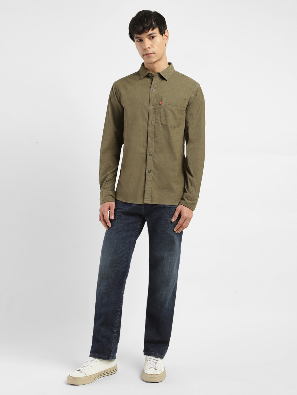 Men's Solid Slim Fit Corduroy Shirt - e00d0358-8752-49b1-9802-1aa3564728f5 View