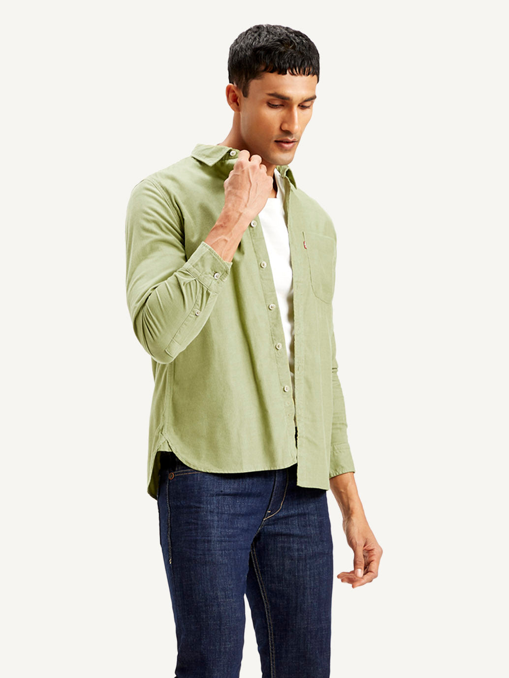 Men's Solid Slim Fit Corduroy Shirt - Styleshot View