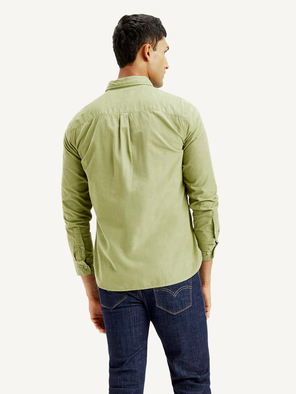 Men's Solid Slim Fit Corduroy Shirt - Back View