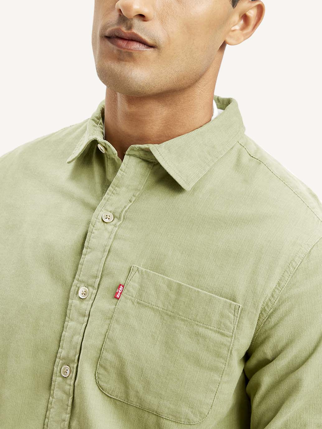Men's Solid Slim Fit Corduroy Shirt - Detail View
