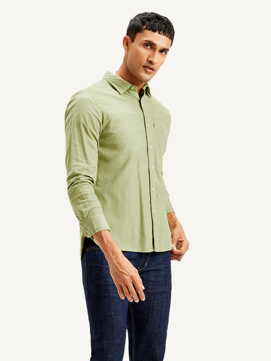 Men's Solid Slim Fit Corduroy Shirt - Side View