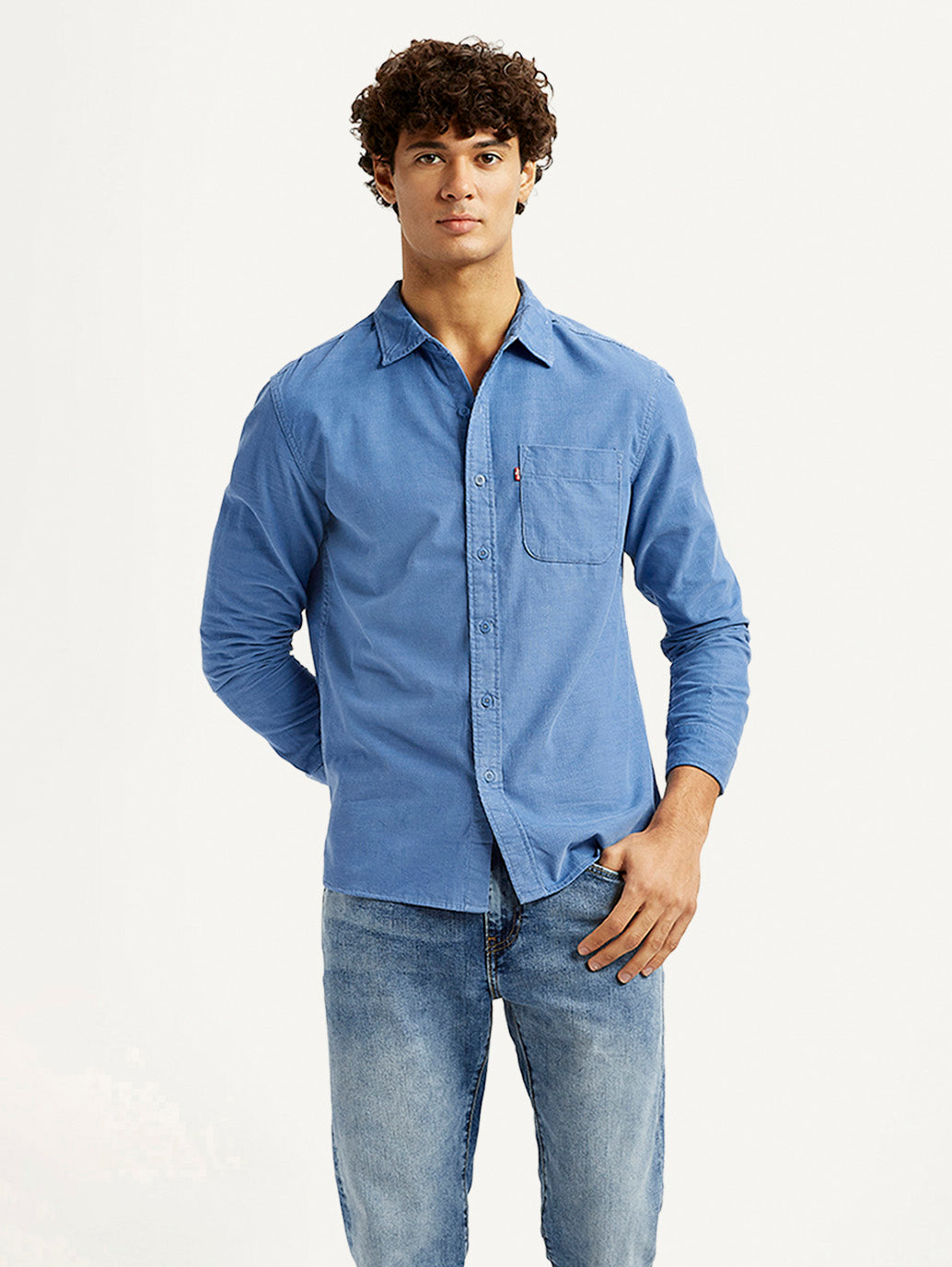 Men's Corduroy Solid Blue Slim Fit Shirt
