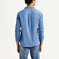 Men's Corduroy Solid Blue Slim Fit Shirt - Back View