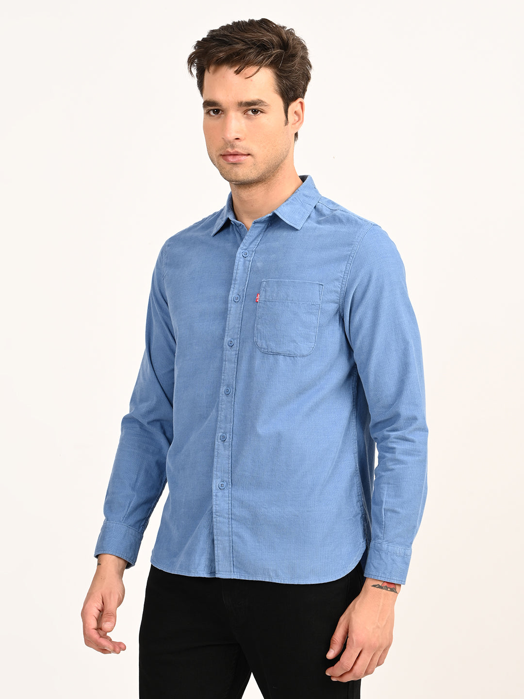 Men's Corduroy Solid Blue Slim Fit Shirt