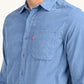 Men's Corduroy Solid Blue Slim Fit Shirt - detail View