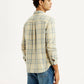 Men's Checkered Light Yellow Slim Fit Corduroy Shirt - Back View