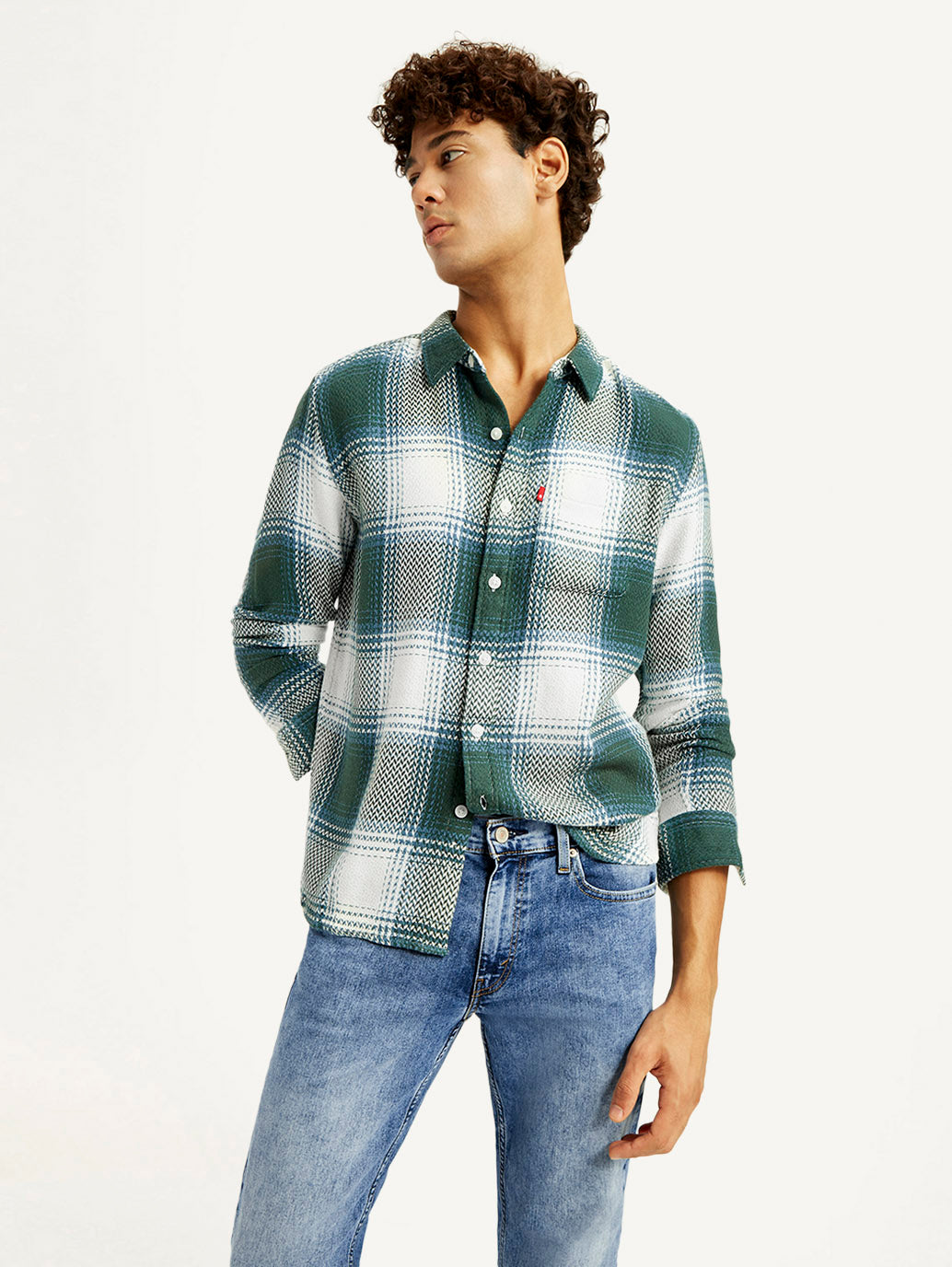 Men's Textured Green Slim Fit Shirt - Elevated View
