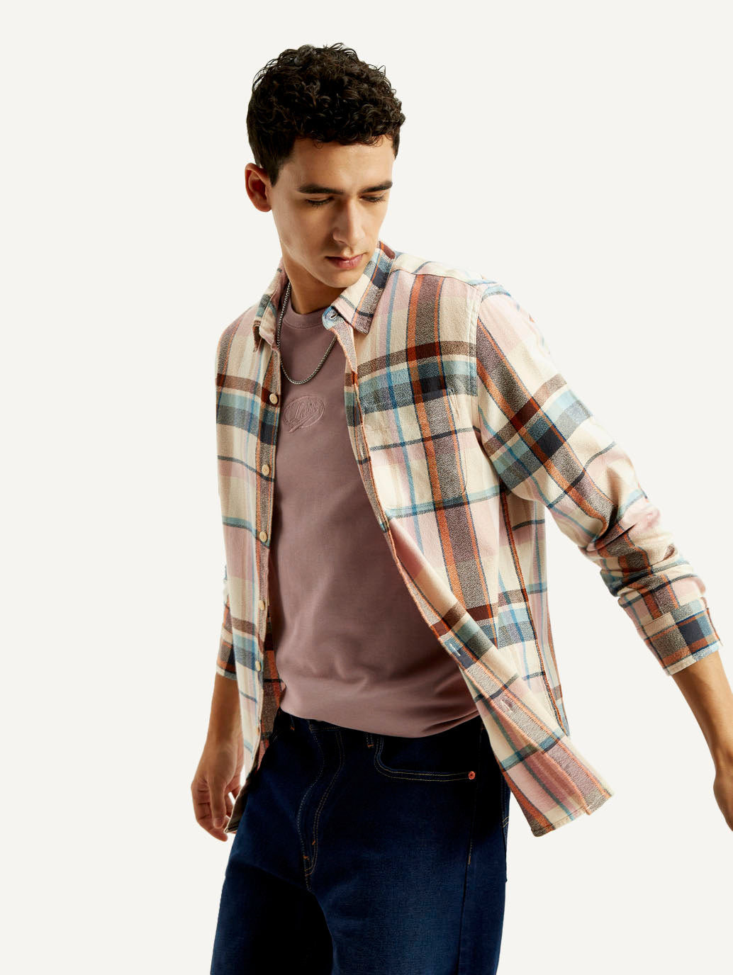 Men's Checkered Slim Fit Shirt - Elevated View