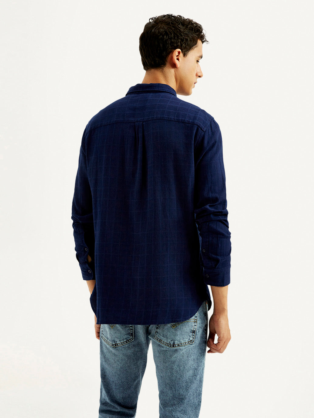 Men's Checkered Slim Fit Shirt - Back View