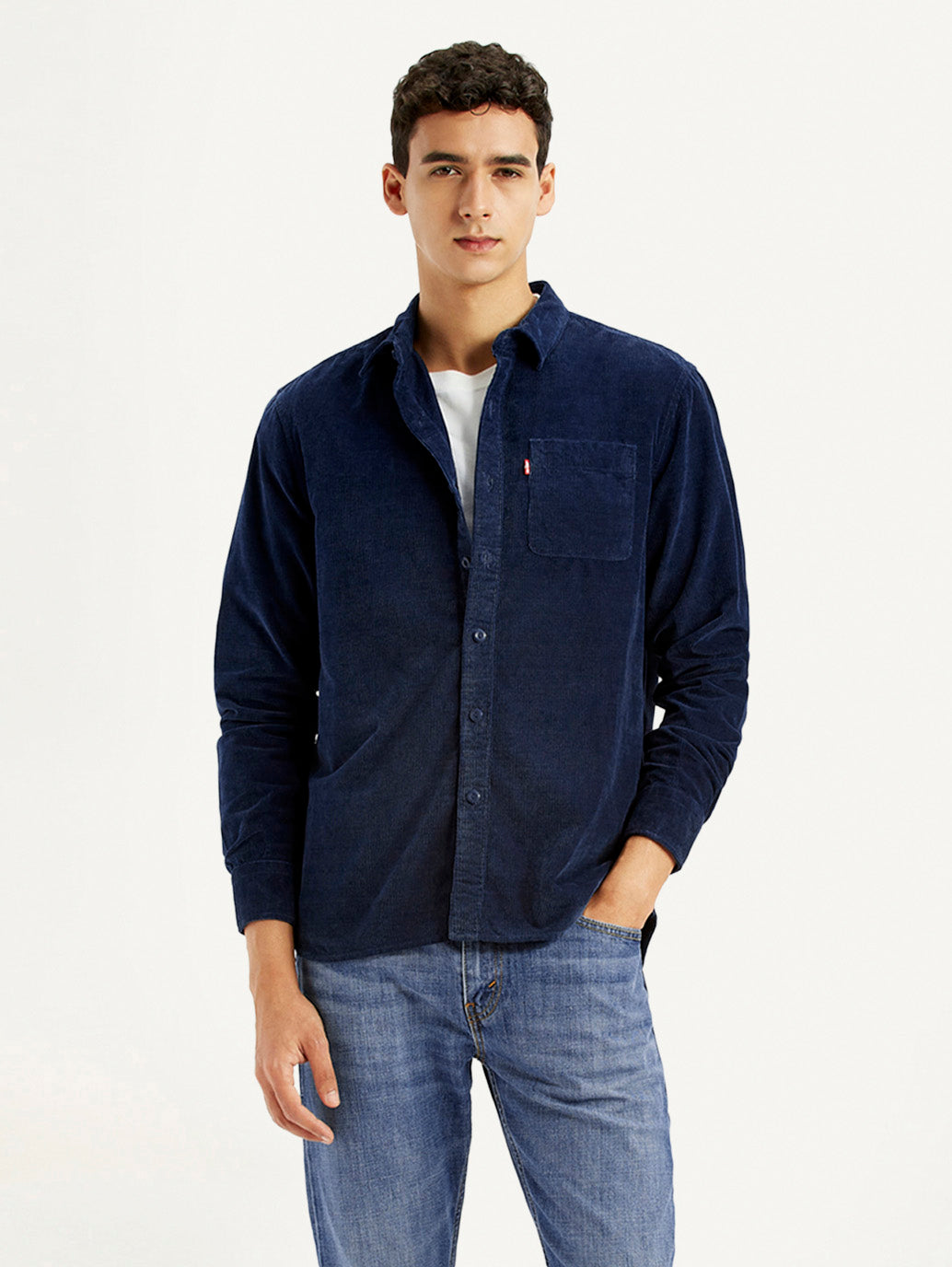Men's Solid Navy Slim Fit Shirt - Styleshot View