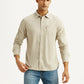 Men's Solid Beige Slim Fit Corduroy Shirt - Front View