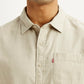 Men's Solid Beige Slim Fit Corduroy Shirt - Detail View