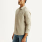 Men's Solid Beige Slim Fit Corduroy Shirt - Side View