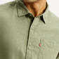Men's Solid Olive Slim Fit Corduroy Shirt - Detail View