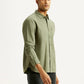 Men's Solid Olive Slim Fit Corduroy Shirt - Side View