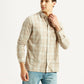 Men's Checkered Beige Slim Fit Corduroy Shirt - Styleshot View
