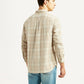 Men's Checkered Beige Slim Fit Corduroy Shirt - Back View