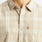 Men's Checkered Beige Slim Fit Corduroy Shirt - Detail View