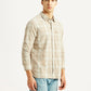 Men's Checkered Beige Slim Fit Corduroy Shirt - Side View
