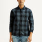 Men's Checkered Blue Slim Fit Corduroy Shirt - Styleshot View