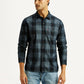 Men's Checkered Blue Slim Fit Corduroy Shirt - Front View